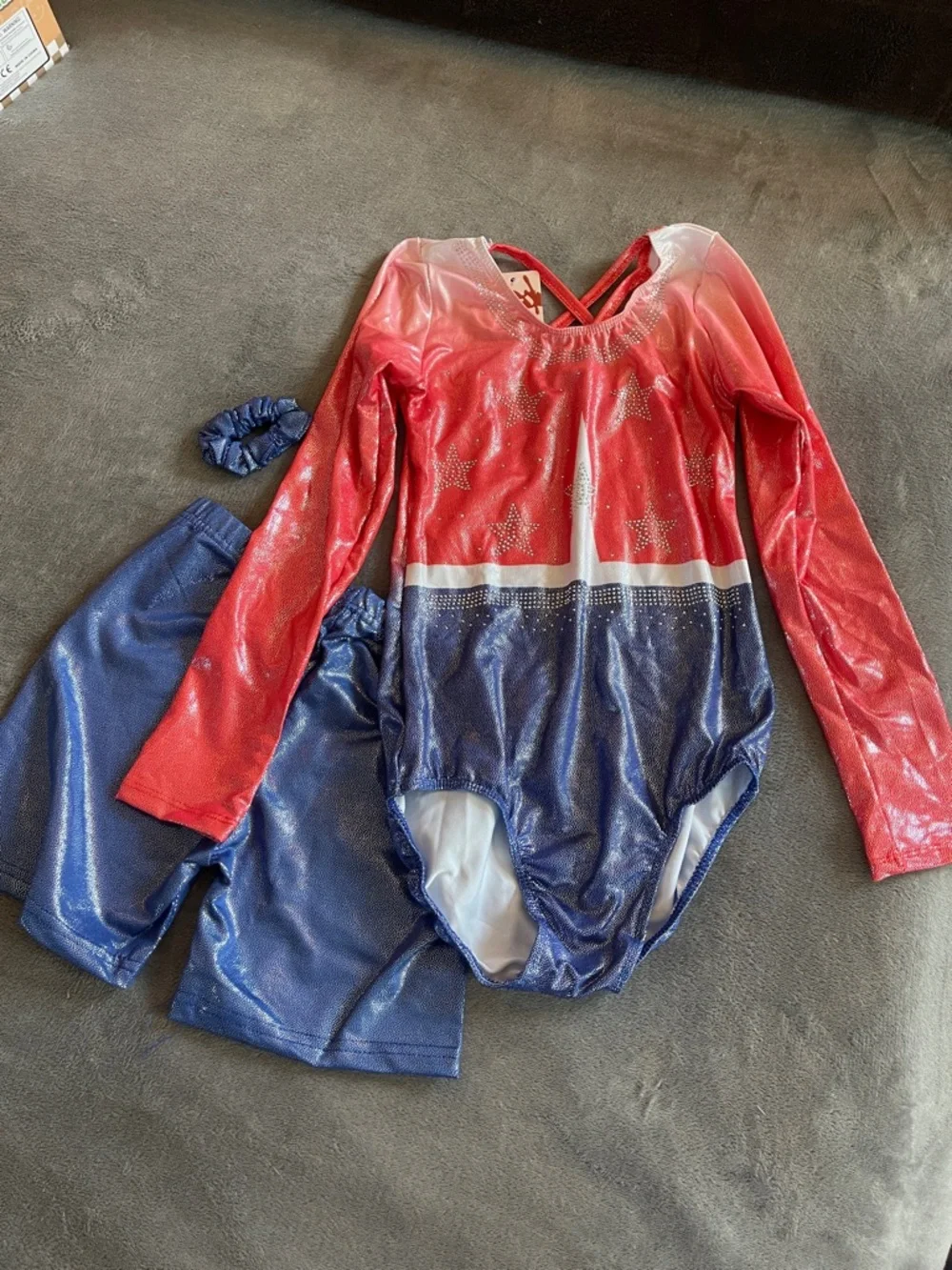 Gymnastics Leotard Long Sleeve Sparkly Cute Dance Outfit Matching Shorts Set nwt